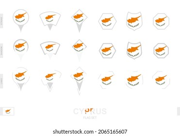 Collection of the Cyprus flag in different shapes and with three different effects. Vector flag set.