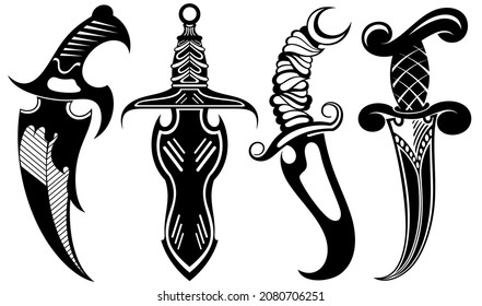 Collection of daggers isolated on white. Vector illustration.