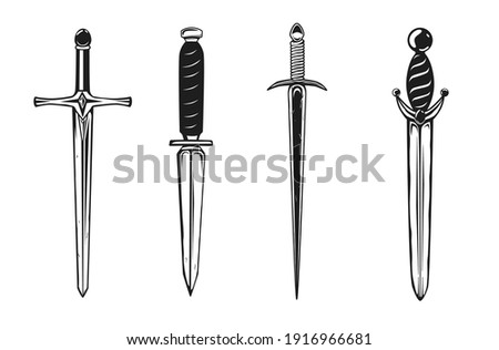Collection of daggers isolated on white. Vector illustration.