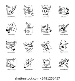 Collection of Daily Tasks Hand Drawn Icons 

