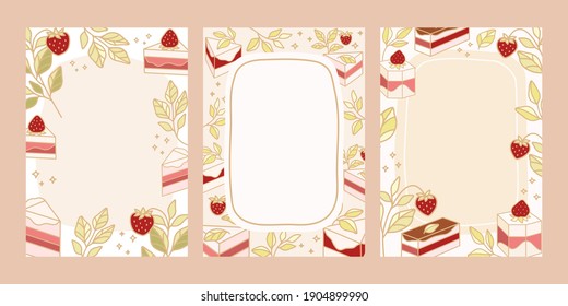 Collection of daily weekly planner, notepad, memo, school organizer, printable scheduler with cute cake, pastry, and bakery illustration elements. Flat vector template set