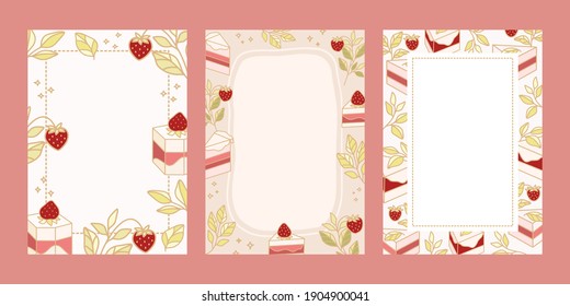 Collection of daily weekly planner, notepad, memo, school organizer, printable scheduler with cute cake, pastry, and bakery illustration elements. Flat vector template set