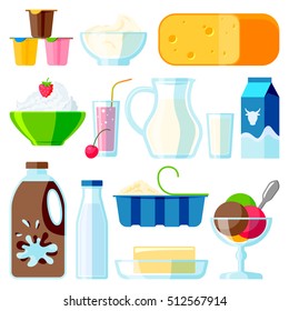 Collection dairy products on white background