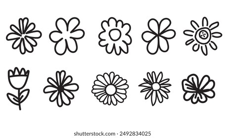 Collection of daisy  flowers icons . Chamomile flower, Vector illustration. Editable Stroke Icon.