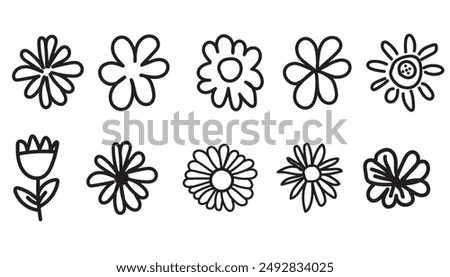Collection of daisy  flowers icons . Chamomile flower, Vector illustration. Editable Stroke Icon.