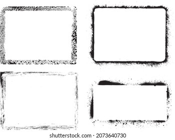 Collection of damaged photo frames for an aged look. Vector grungy border.