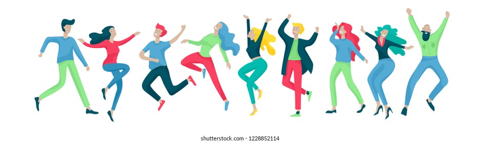 Collection of dancers. Men and women performing dance at school, studio. Male and female characters. Group of young happy dancing people. Smiling young men and women enjoying dance party