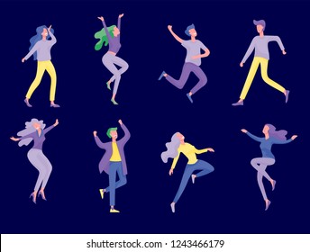 Collection of dancers. Men and women performing dance at school, studio. Male and female characters. Group of young happy dancing people. Smiling young men and women enjoying dance party