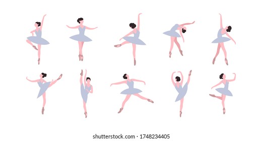 Colección de bailarinas. Ilustración de vector plana colorida.