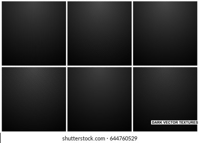 Collection of dark carbon striped textures. Black abstract industrial backgrounds.