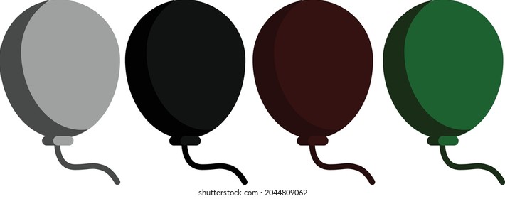 Collection Of Dark Color Balloon Icons. grey, black, brown, green balloons icons.