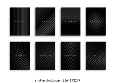 Colección de cubiertas de semitono oscuras, plantillas, fondos, carteles, folletos, pancartas, volantes, etc Afiches, tarjetas, catálogos a rayas negras.