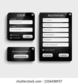 Collection dark login and register web screen design template