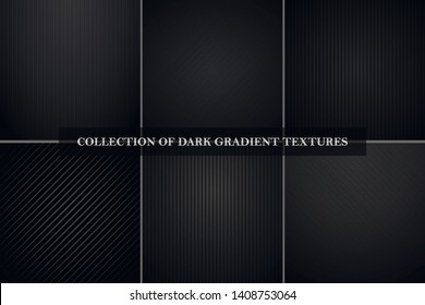 Collection of dark vector striped textures. Black iron gradient abstract industrial backgrounds.
