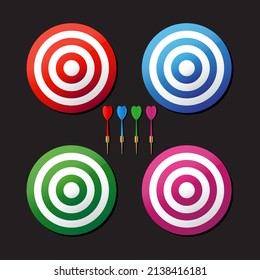 Collection of Dartboard vector illustration. Realistic dart design vector isolated on black background. pack of dart vector illustration.