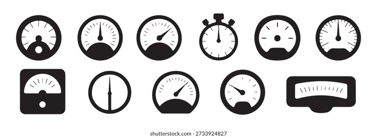 collection of dashboard gauges speedometer icons and gauge instruments vector icons for speed and performance monitoring