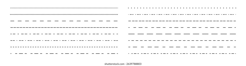 Collection of dashed, dotted lines. Different lines for notebook pages, divider, separator border vector elements