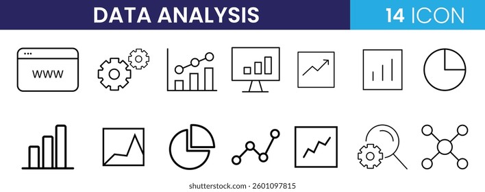 Collection of data analysis business icon vector. charts, graphs, pie charts, bar graph, growth, trend icon vector on white background