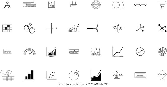 A collection of data analysis and business statistics icons for graphs and charts
