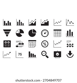 Coleção de ícones de análise de dados Gráficos de negócios e marketing e diagramas para relatórios de apresentação e infográficos