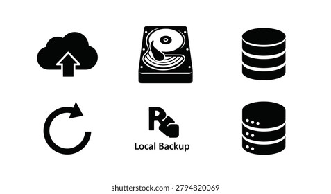 Collection of data backup and storage symbols