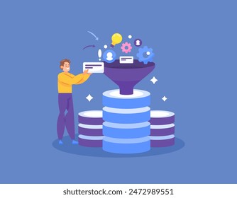 collection data concept. the process of collecting, measuring, and analyzing various types of information. enter data into a data base or storage. illustration concept design. graphic elements