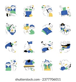 Collection of Data Files Hand Drawn Mini Illustrations

