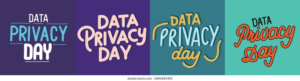 Collection of Data Privacy Day inscription banner. Handwriting text banners set Data Privacy Day lettering. Hand drawn vector art.