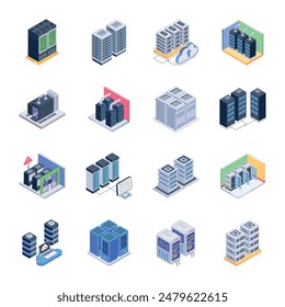 Collection of Data Servers Isometric Icons


