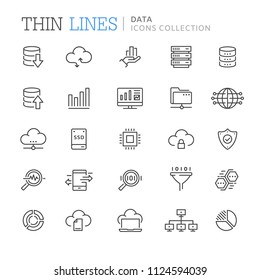 Collection of data thin line icons. Vector eps 8