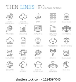 Collection of data thin line icons. Vector eps 8