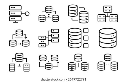 Collection of database icons illustrating data storage and network architecture