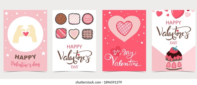 Collection of valentine’s day background set with chocolate,cake.Editable vector illustration for website, invitation,postcard and sticker.Wording include be my valentine