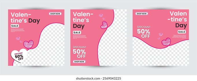 Collection of Valentine’s Day background set design with heart for promotion, sale, feed,greeting card templates. Flat design vector with a photo collage