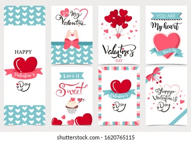 Collection of valentine’s day background set with heart, cupcake, balloon. Editable vector illustration for website, invitation, postcard and sticker. Wording include you are my heart
