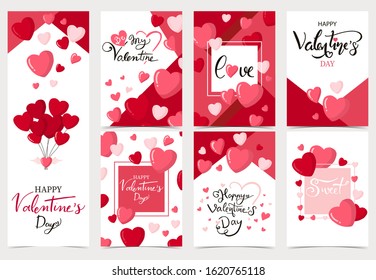 Collection of valentine’s day background set with heart, balloon. Editable vector illustration for website, invitation, postcard and sticker. Wording include be my valentine