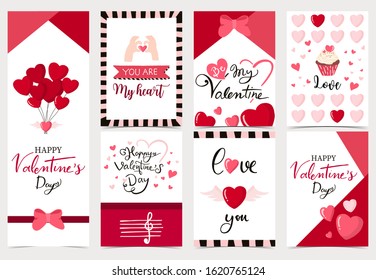 Collection of valentine’s day background set with heart, cupcake, balloon. Editable vector illustration for website, invitation, postcard and sticker. Wording include you are my heart