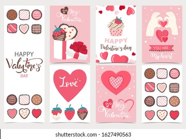 Collection of valentine’s day background set with heart,cupcake,chocolate.Editable vector illustration for website, invitation,postcard and sticker.Wording include you are my heart