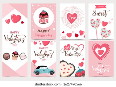 Collection of valentine’s day background set with heart,cupcake,chocolate.Editable vector illustration for website, invitation,postcard and sticker.Wording include love is sweet