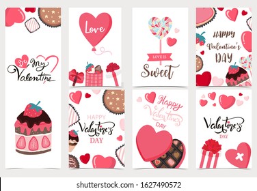 Collection of valentine’s day background set with heart,cupcake,chocolate.Editable vector illustration for website, invitation,postcard and sticker.Wording include love is sweet