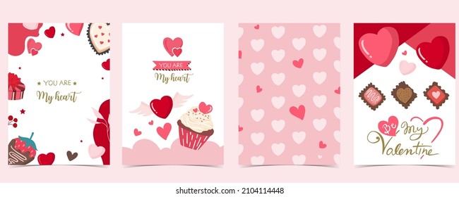 Collection of valentine’s day background set with heart.Editable vector illustration for website, invitation,postcard and sticker