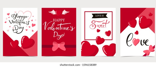 Collection of valentine’s day background set with heart,wing,balloon.Editable vector illustration for website, invitation,postcard and sticker.Wording include love is sweet