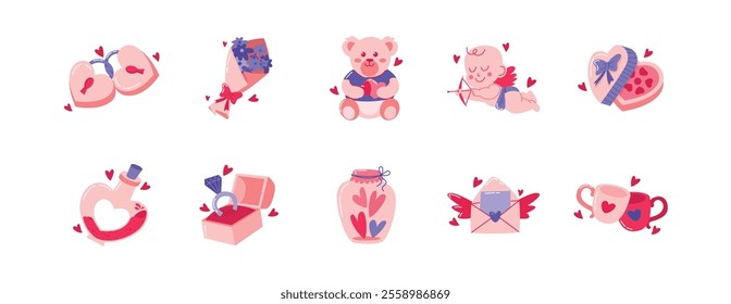 Collection of Valentine’s Day Element with Cute and Romantic Designs. Valentine Element Set