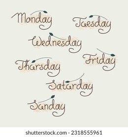 Collection of day names. Handwritten weekdays set