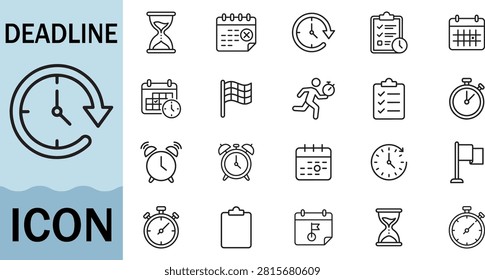 Collection of deadline icons including clock calendar stopwatch running man and alarm clock.