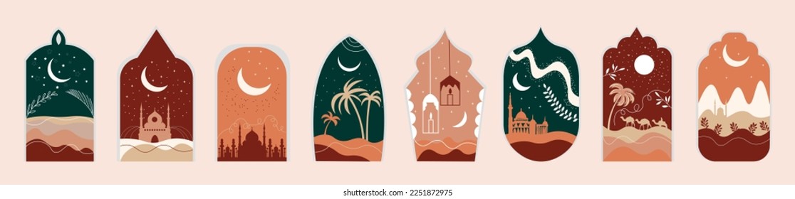 Collection of decor with drawn Arabian night on light background