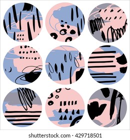 Collection of decor elements with hand drawn textures. Vector