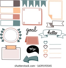 Collection decoration item set for digital planner, note paper, header, to do list, goal, index, stickers templates decorated for cutest memo illustrations and inspirational quote. School schedule