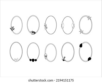 Collection of Decoration Oval Frame Sea Shell Illustrations 