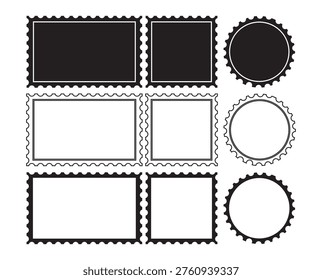 Collection of decorative black and white frames and postage stamp borders